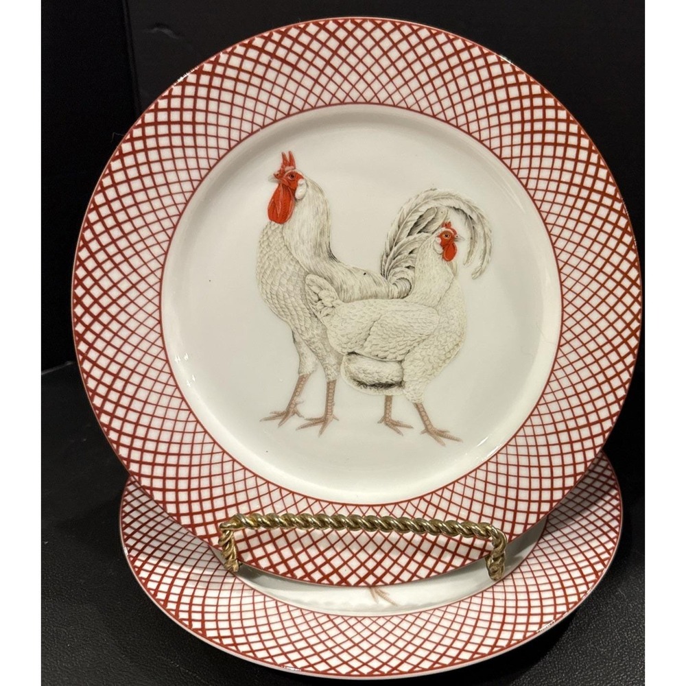 Haldon‎ Group Devonshire Rooster Hen White Leghorn Salad Plates Plate Set of 2